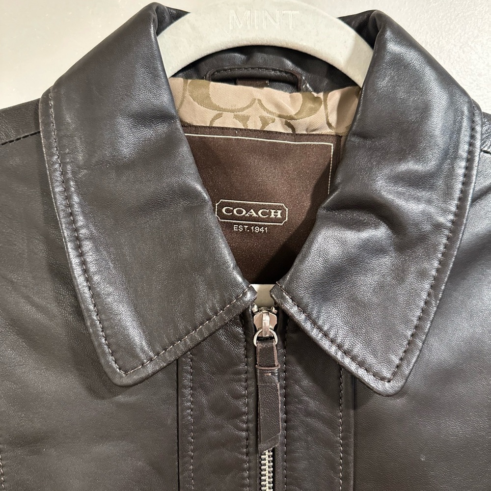 COACH Vintage DarkBrown Soft Leather Zip Jacket 2 Pockets Signature C Lining EUC - Picture 2 of 16